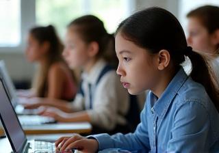 Students using computers in a classroom setting